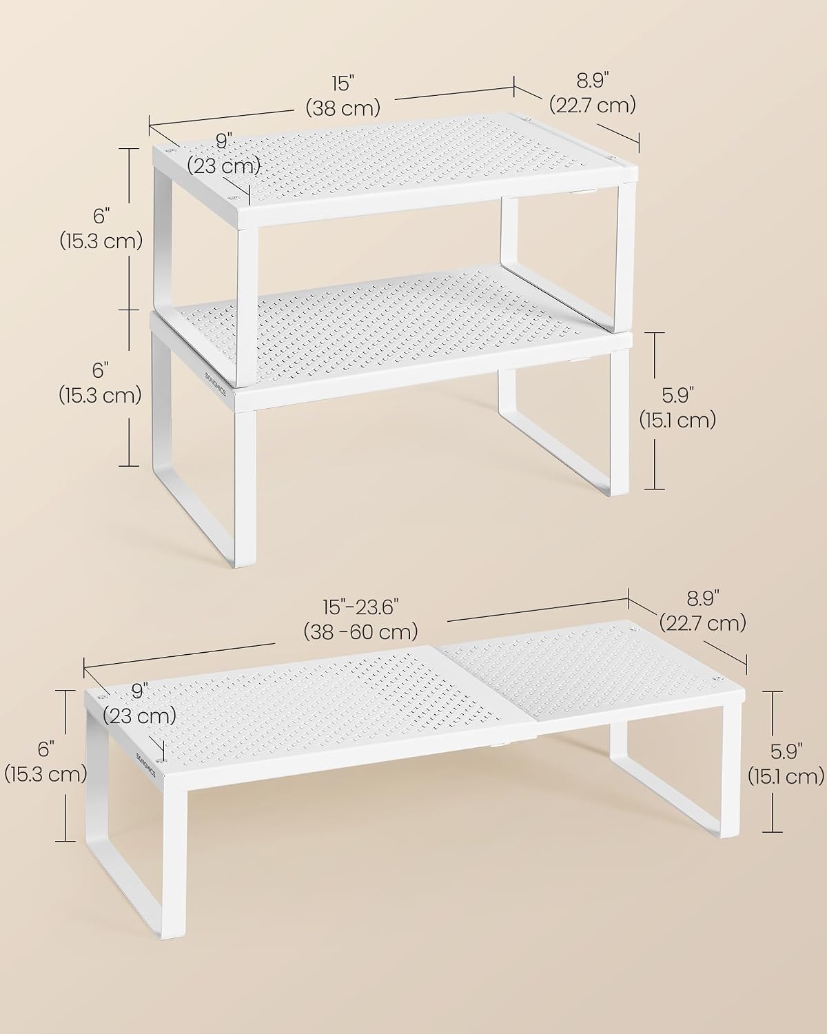 SONGMICS Spice Rack, Expandable Kitchen Countertop Shelf, Steel | Small Cupboard Organizer, Space-Saving, Tabletop
