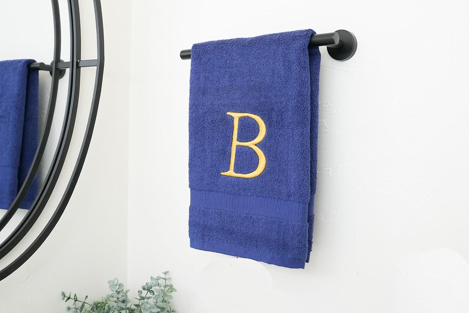 Navy with Gold Monogrammed Hand Towels for Bathroom - Set of 2 Letter B | Luxury Hotel Quality Initial Towels For