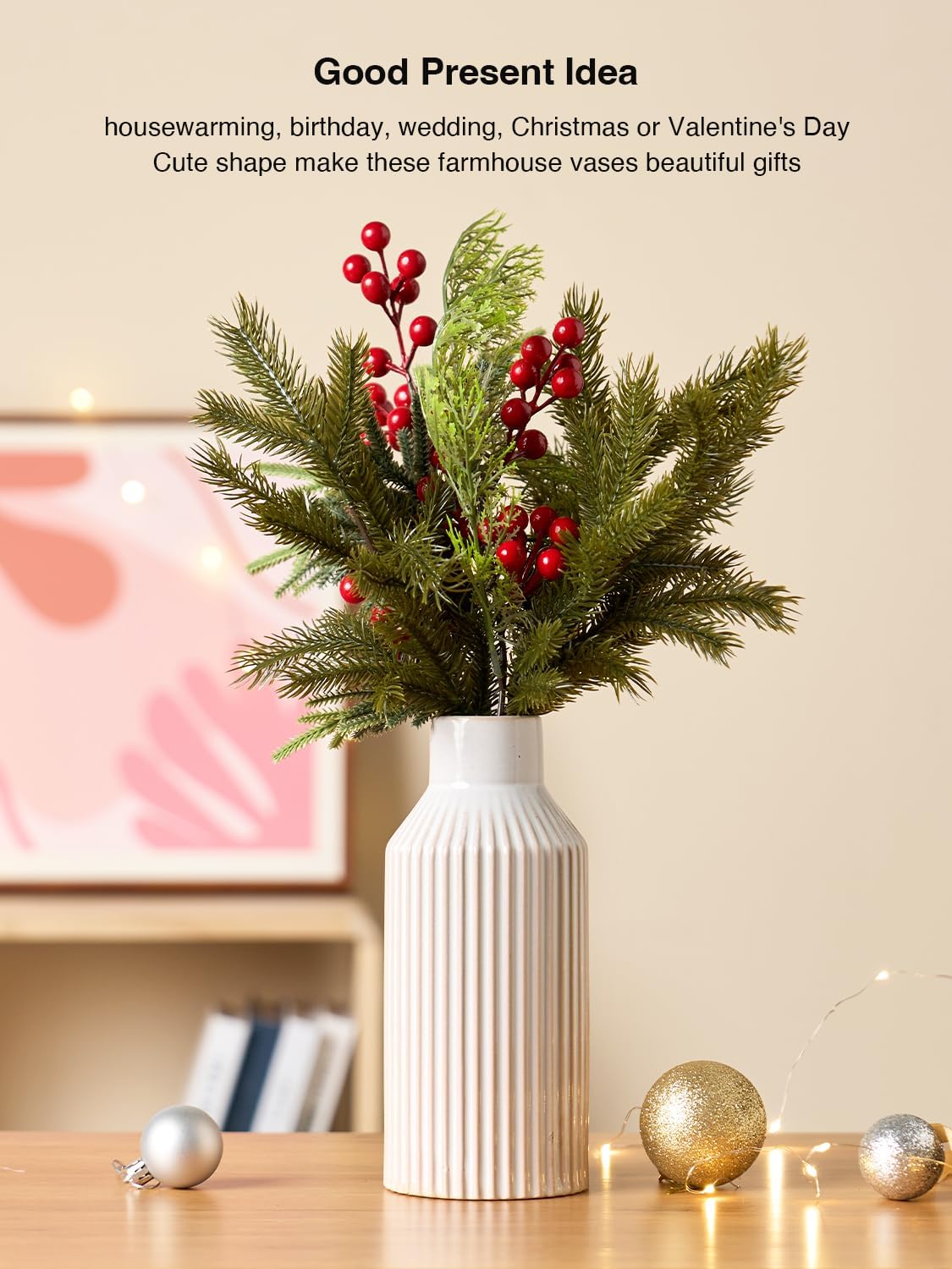 Beige Ceramic Vase / 1 White Beige / 8 Inch
