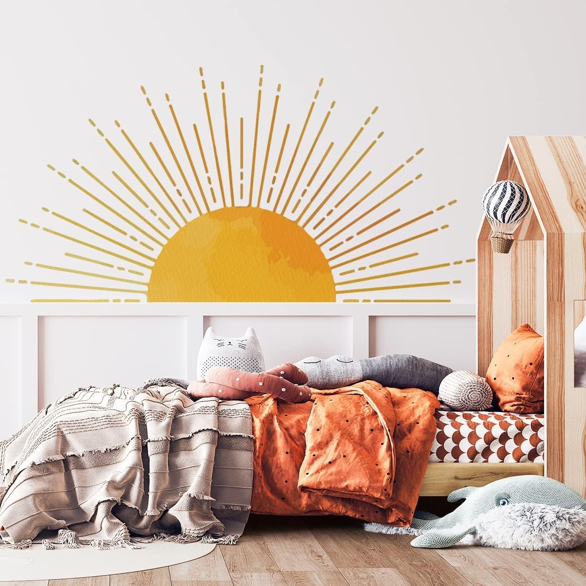Large Boho Half Sun Wall Decals Removable Sunshine Wall Sticker Vinyl Peel / Style 9 / 43.3 x 22.2