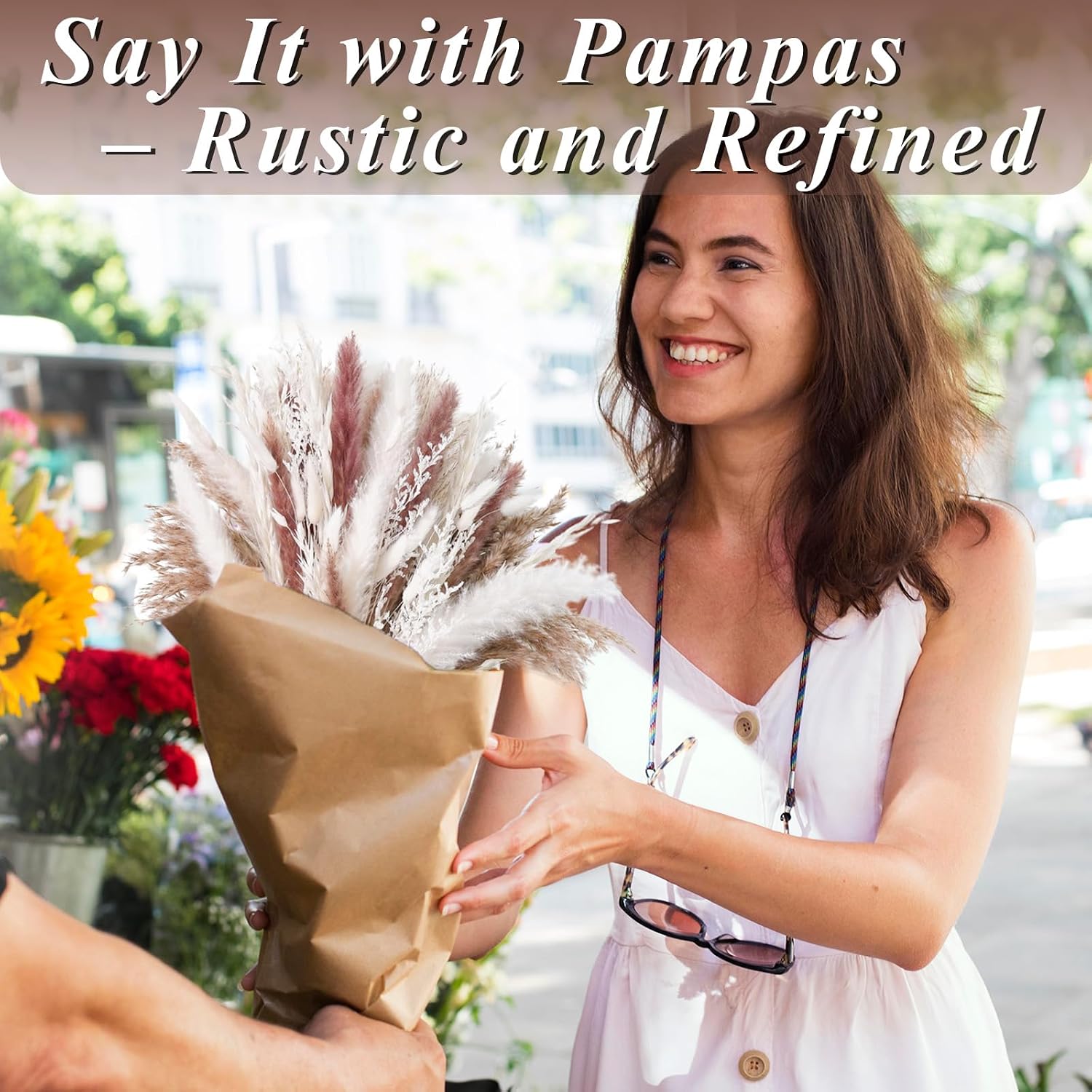 17" Natural Dried Flowers Pampas Grass Bouquet / White / Set of 85