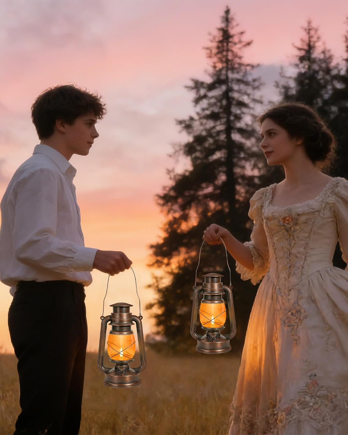 2 Pack Battery Operated Vintage Hanging Lanterns, IP65 Waterproof | 2 Modes (Steady & Flickering), Battery Included