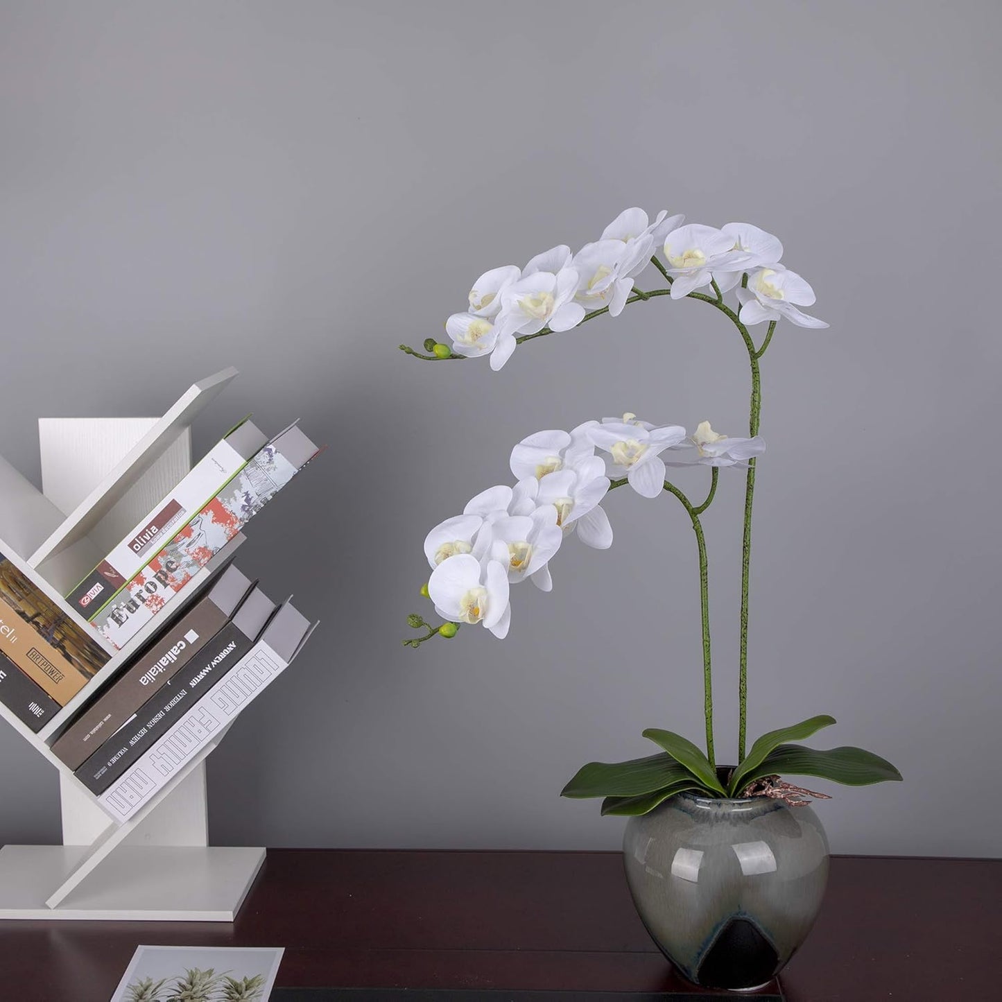 Orchid Stems Artificial Flowers Real Touch Latex Faux Phalaenopsis / White / 38 Inch / Set of 2