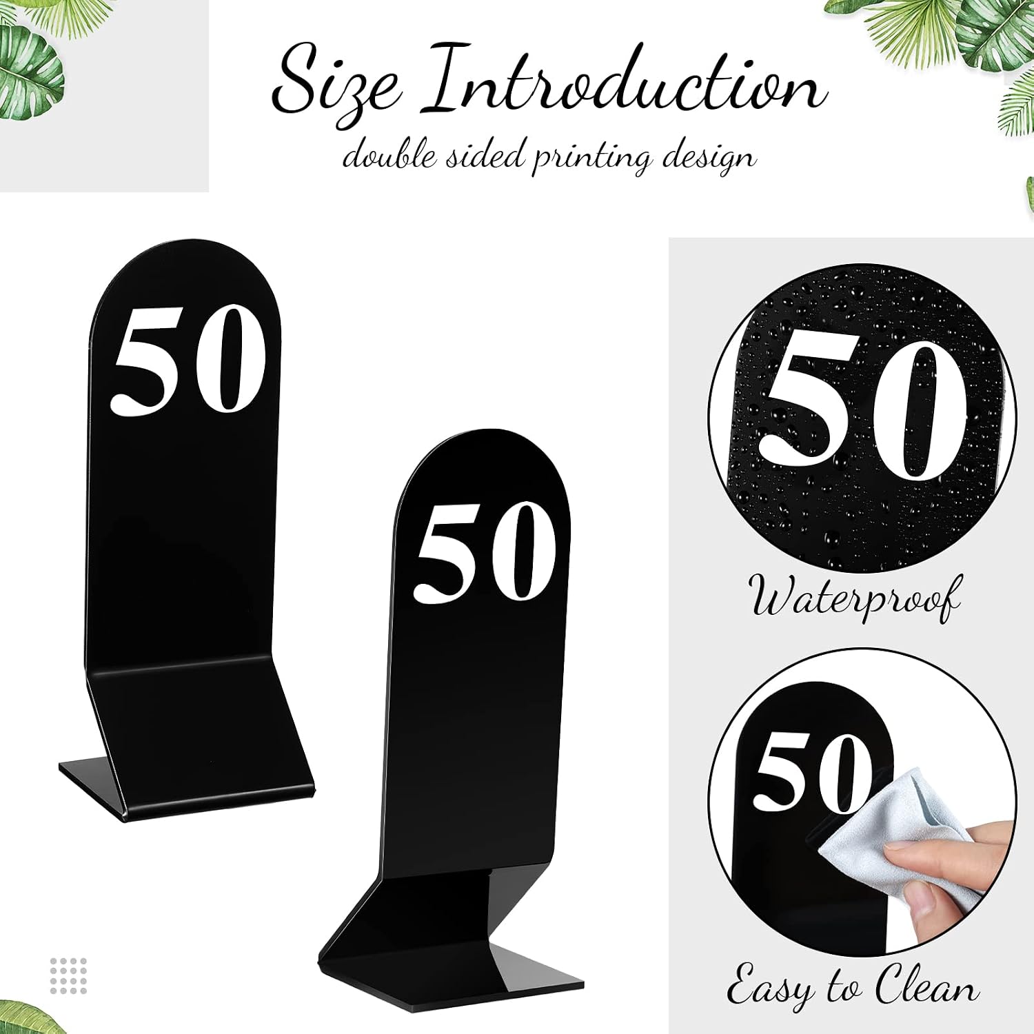 50 Pcs Acrylic Table Numbers 1-50 Double Sided Tent Cards,Black | Standing Tent Holders for Restaurant Seating and