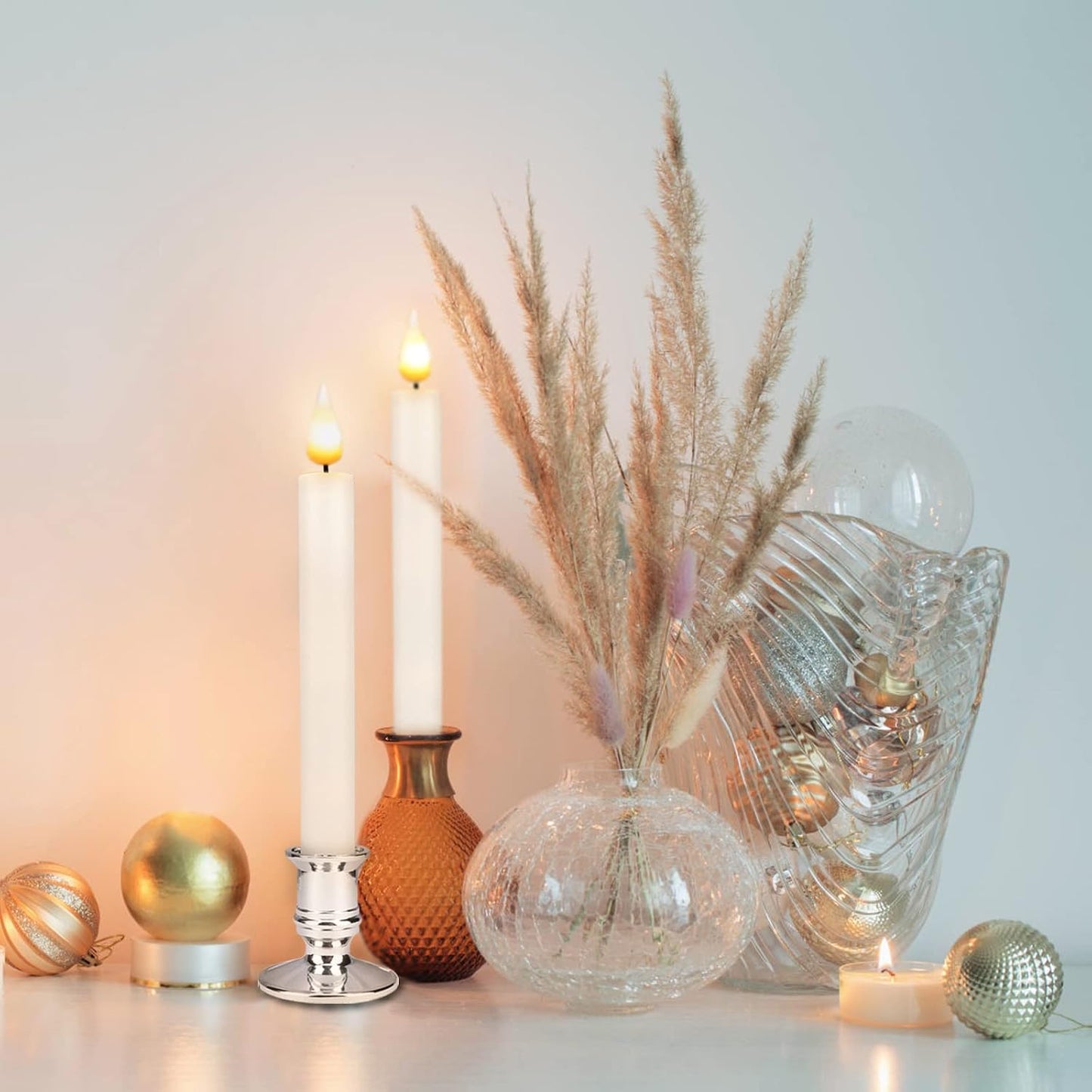 Flameless Window Candles with Remote Timer 10 PCS Battery Operated LED Flickering Taper Candle Lights with Removable