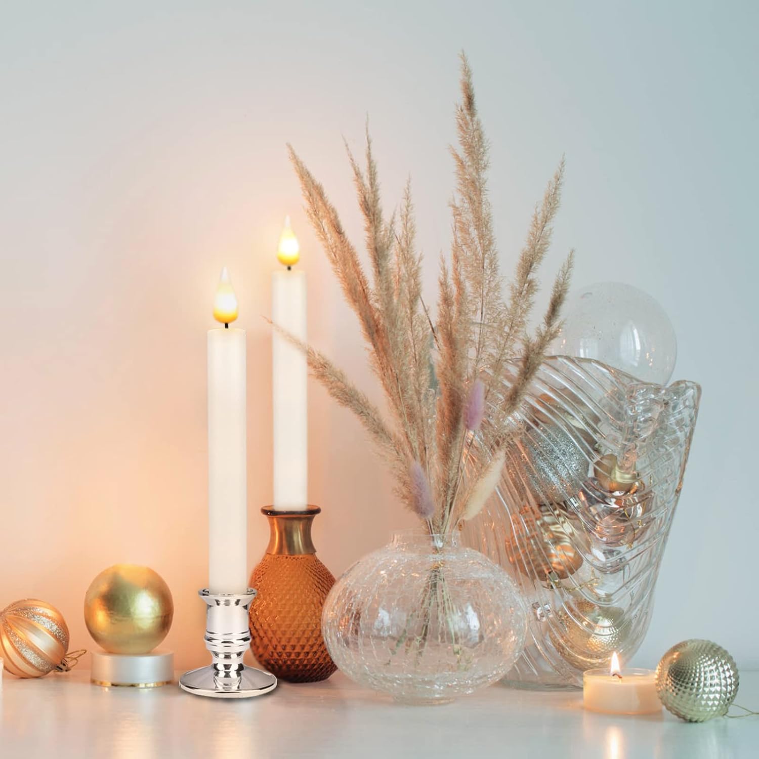 Flameless Window Candles with Remote Timer 10 PCS Battery Operated LED Flickering Taper Candle Lights with Removable