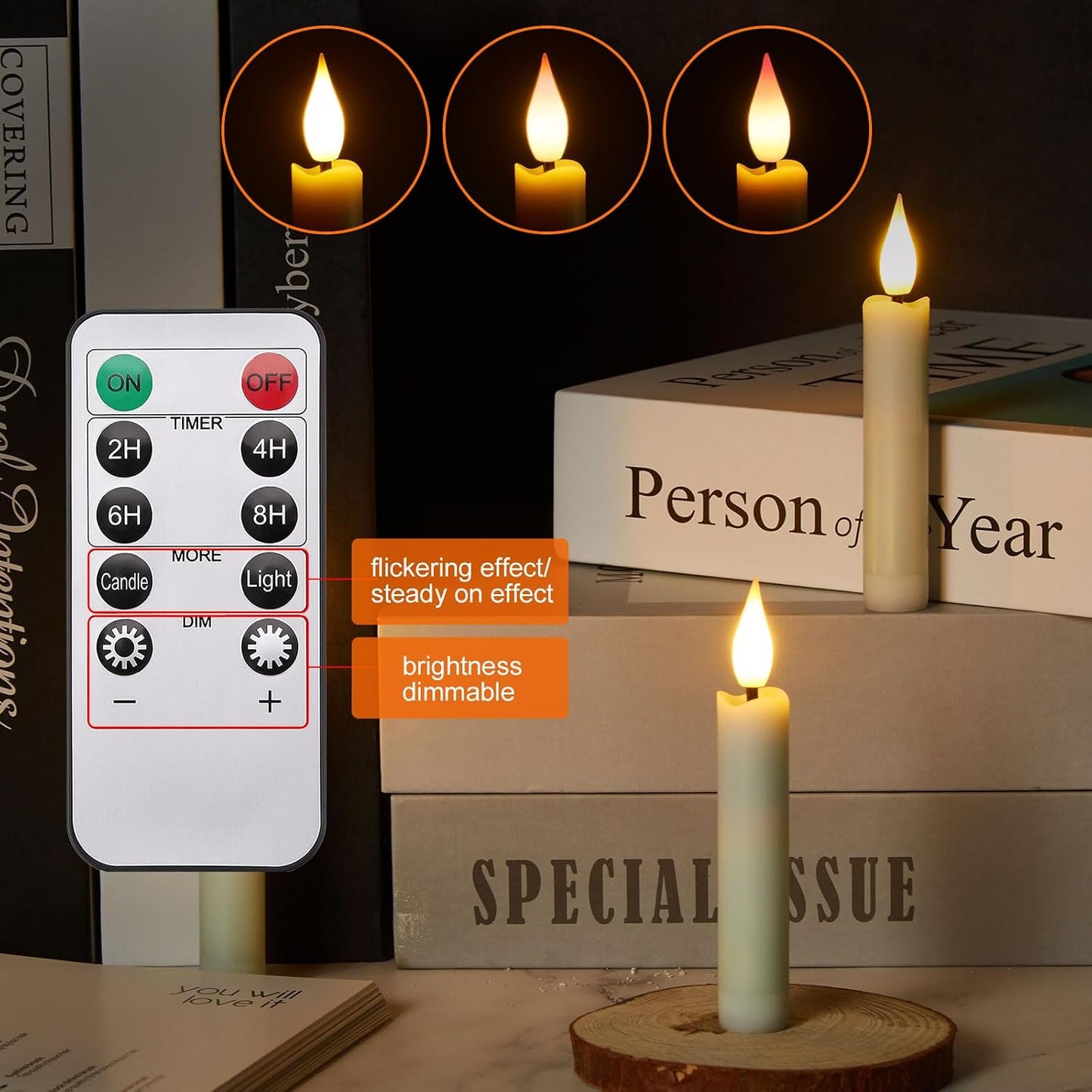 IMAGE 24Pcs LED Taper Candles Light Set Floating Effect with Fishing Line Flameless 3D Wick Ivory Candles with Clip-on