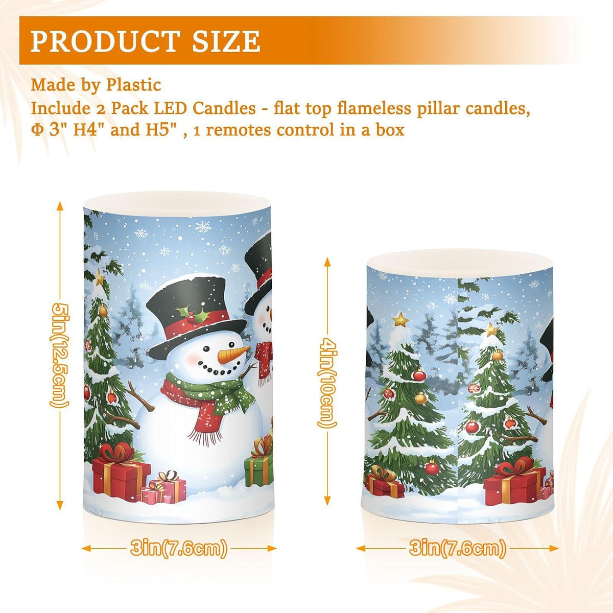 Flickering Flameless Candles, Christmas Snowman LED Candles with Remote Timer, Set of 2 Battery Operated Candle for