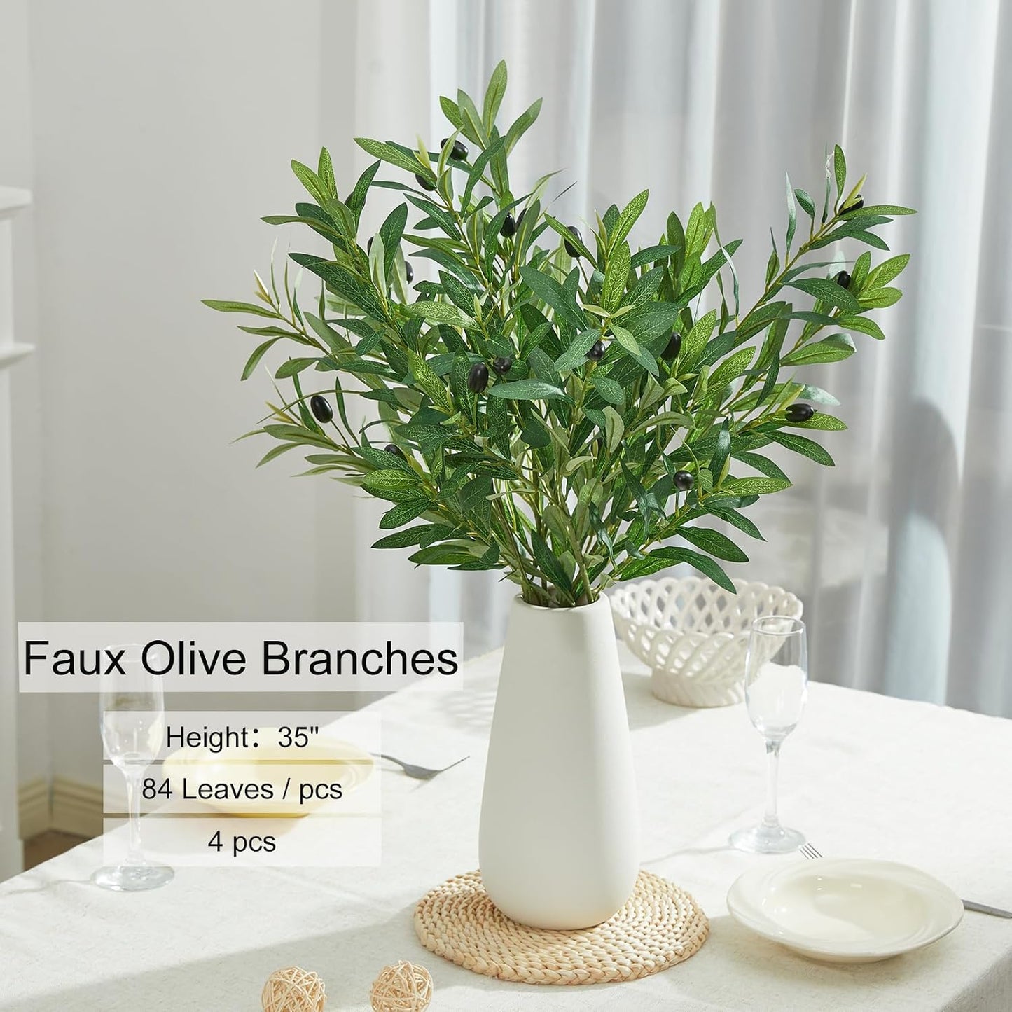 Olive Branches for Vases Artificial Greenery Stems Faux Olive Tree Branch Home / 35 Inch / Set of 4