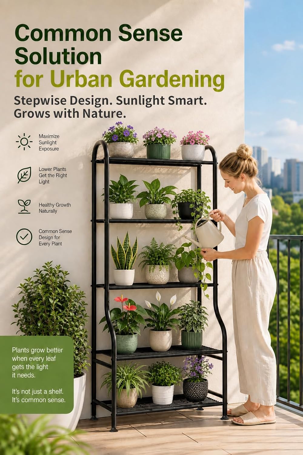 5-Tier Metal Plant Stand - Heavy Duty Indoor Outdoor Flower Shelf for Multiple Pots, 65" Tall Vertical Holder with