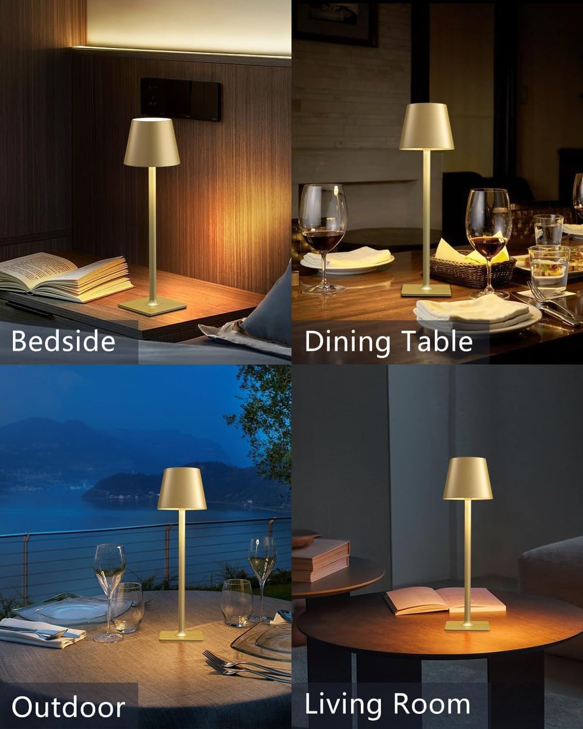 Fizrice Rechargeable Table Lamp 2 Pack Gold Cordless Battery Operated | 6000mAh touch control portable lighting with