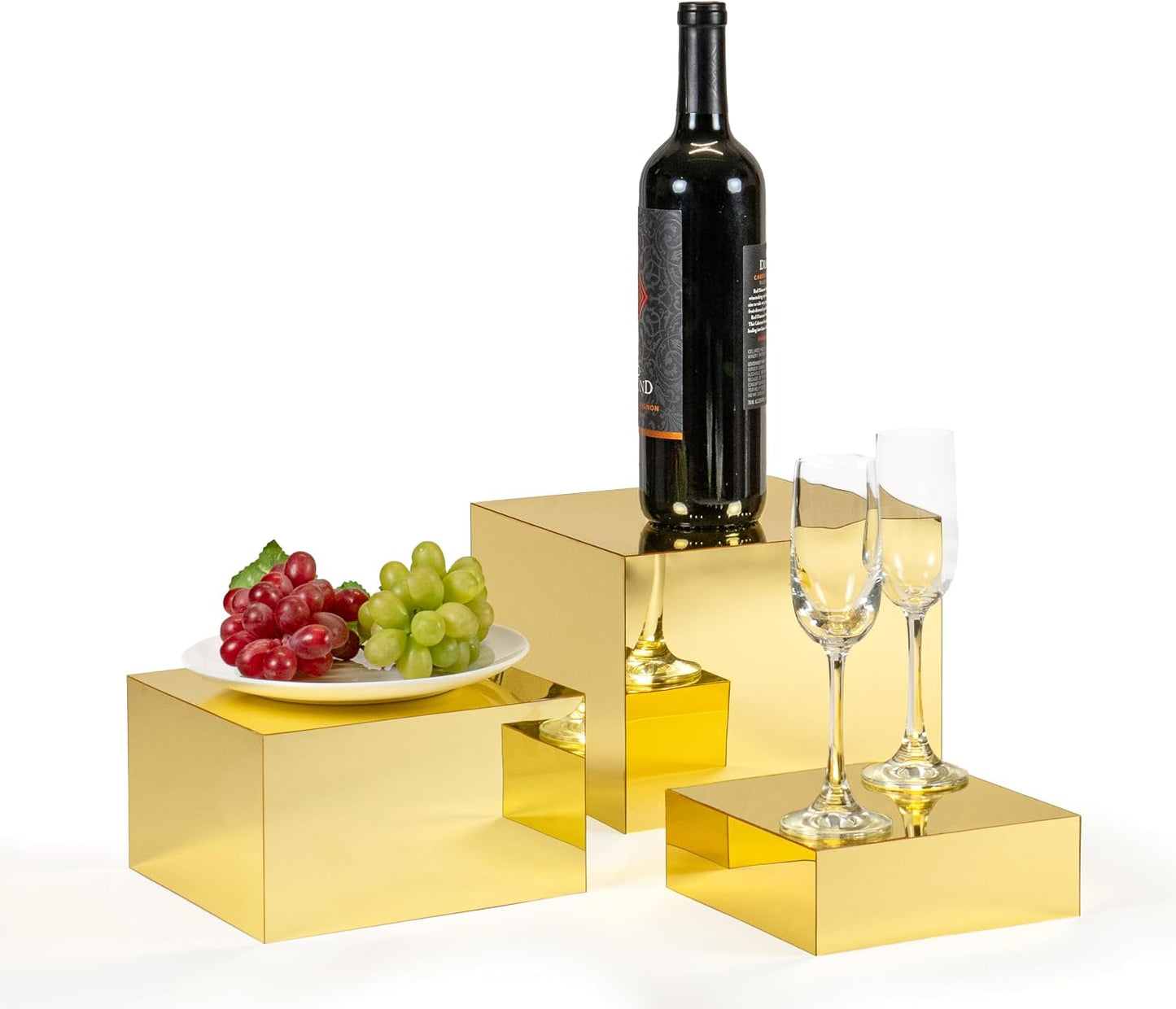 Red Co. Set of 3 Glossy Gold Acrylic Cube Display Nesting Risers with Hollow Bottoms - 2 Pack