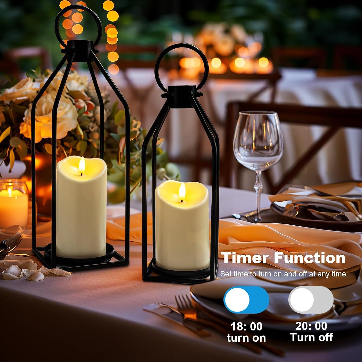 Homemory Modern Farmhouse Black Metal Lanterns 2PCS with Flameless Candle | Waterproof Lantern Design Outdoor Indoor