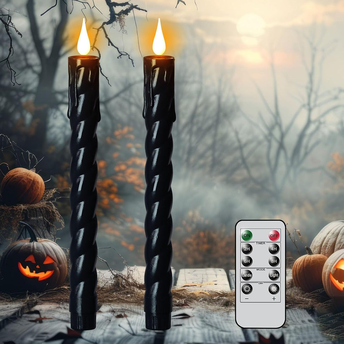 Black Flameless Taper Candles Battery Operated with Remote Timer