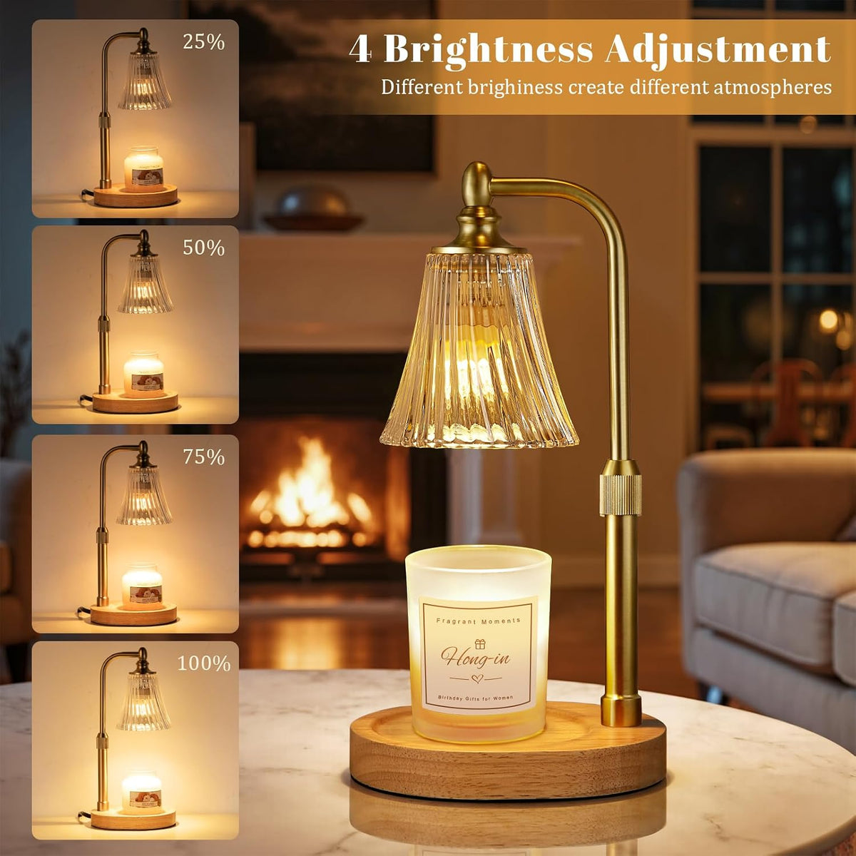 Hong-in Candle Warmer Lamp with Timer,Birthday Gifts for Women Mom Sister | Adjustable Height,Dimmable,Wax Melt Warmer