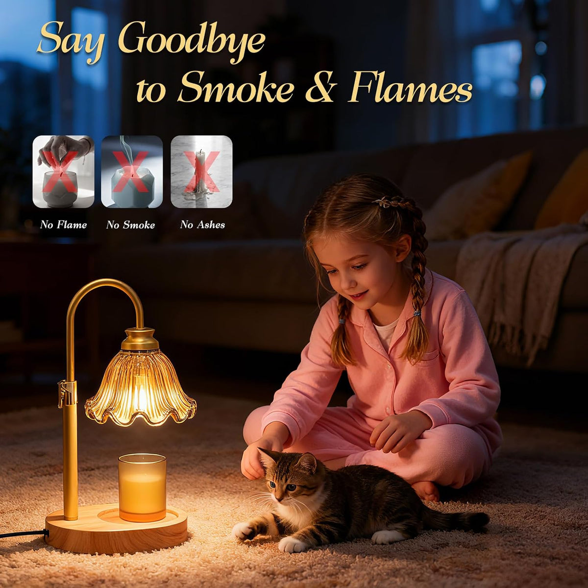 Flower Candle Warmer Lamp with Timer & 4-Level Dimmer, Adjustable Height | Flameless Electric Wax Warmer for Jar