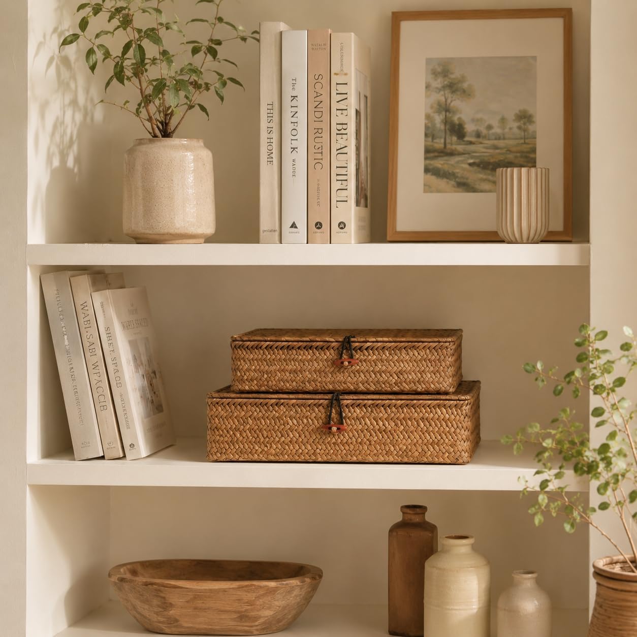 Seagrass Baskets / Wicker Basket Boxes / Coffee / Natural / Set of 2