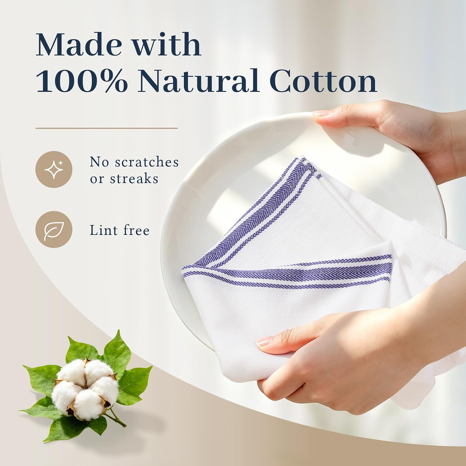 Homaxy 100% Ring Spun Cotton Kitchen Towels 24 Pack, Blue Stripe | 15 x 25 Inch, Highly Absorbent Dish Towels for