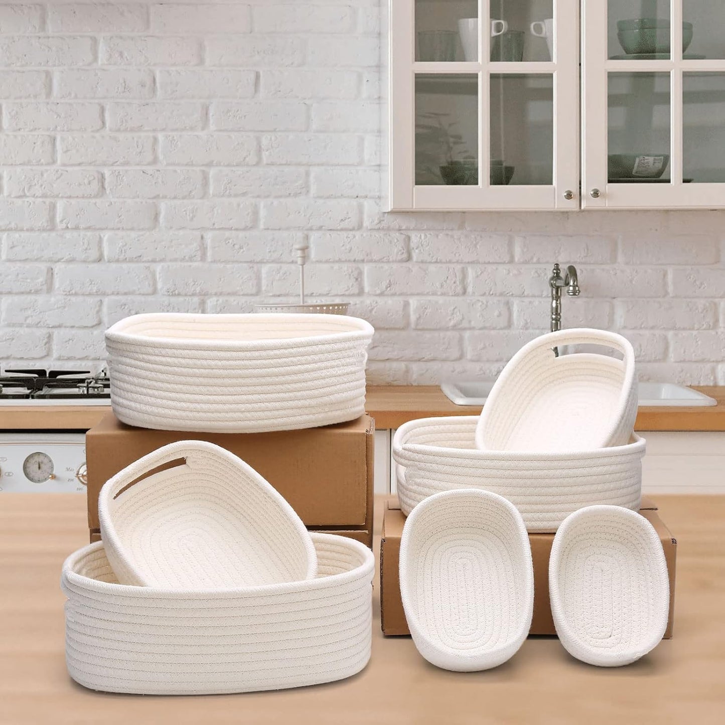 7 Piece Cotton Rope Woven Basket Set / OFF WHITE