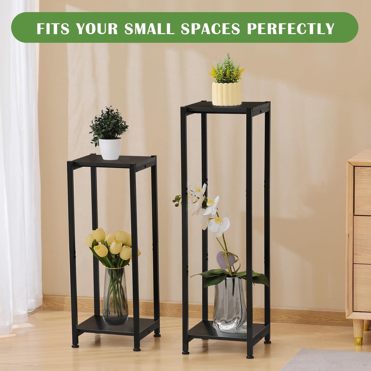 Dipion 40 Inch Extra Tall Plant Stand Indoor,2 Tier Pedestal Stand,Black | Rock-Solid Stability,Adjustable