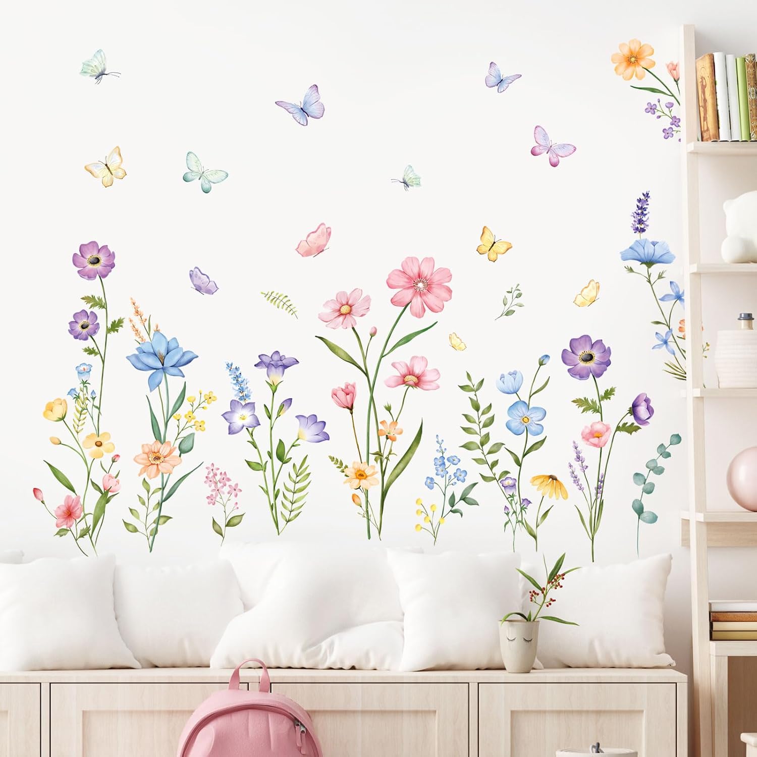 Flower Wall Decals Watercolor Wildflower Grass Butterflies Wall Stickers Peel / Watercolor Flower