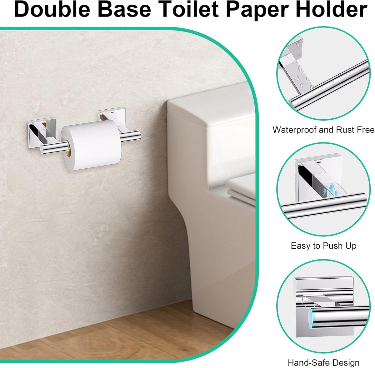 Chrome Bathroom Hardware Towel Bar Set, 5 Pieces Double Dase Toilet Paper Holder Towel Holder Set, 23.6 Inch Stainless