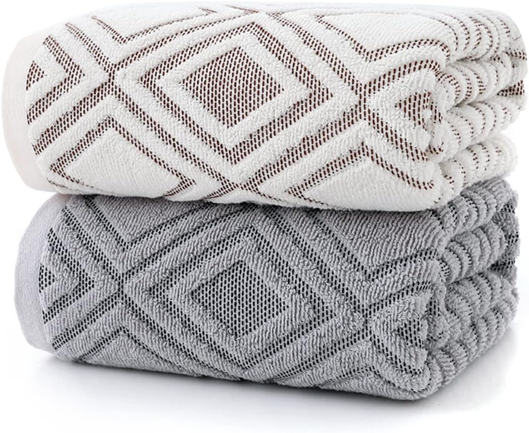 Bath Towel Diamond Pattern 100% Cotton Absorbent Soft Decorative Towel for Bathroom 27.6 x 55 Inch (Beige Brown)