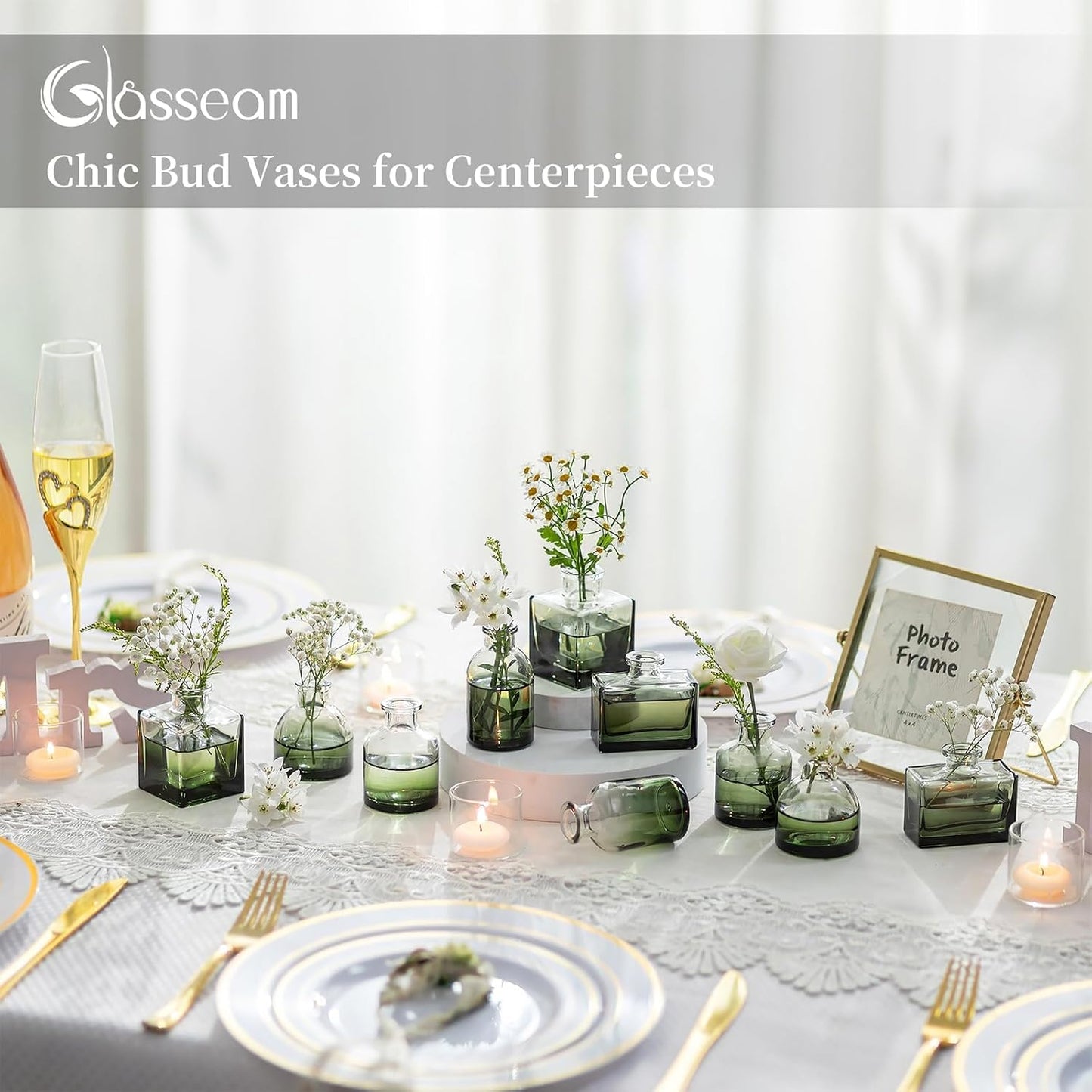Glass Bud Vase / Green / Set of 5