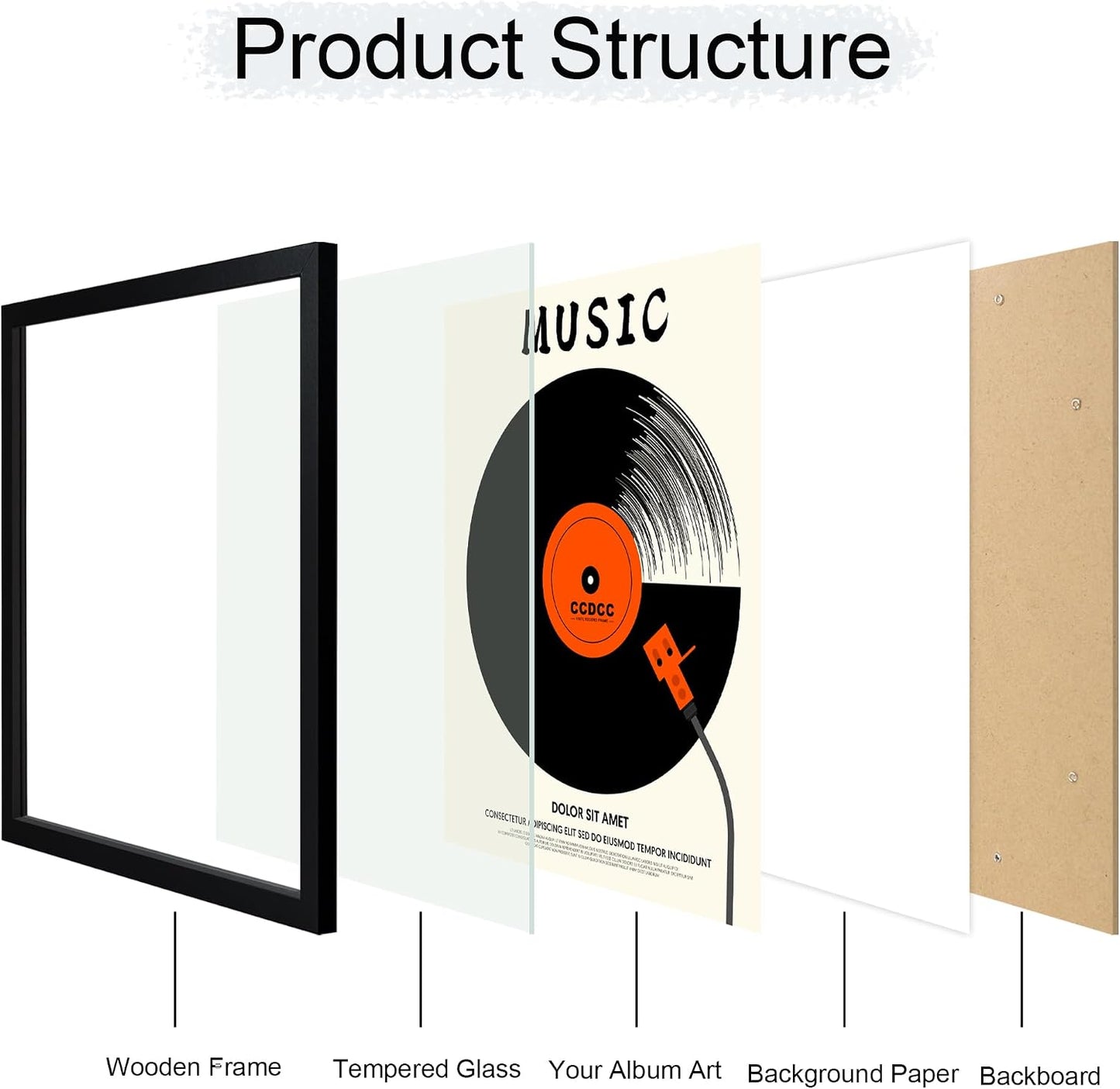 12.6x12.6 Vinyl Record Frame 2 Pack, Black Wooden Album Cover Display Frame with Tempered Glass Cover for Any 12 By 12