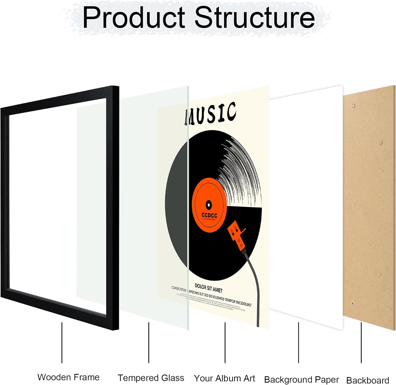 12.6x12.6 Vinyl Record Frame 2 Pack, Black Wooden Album Cover Display Frame with Tempered Glass Cover for Any 12 By 12