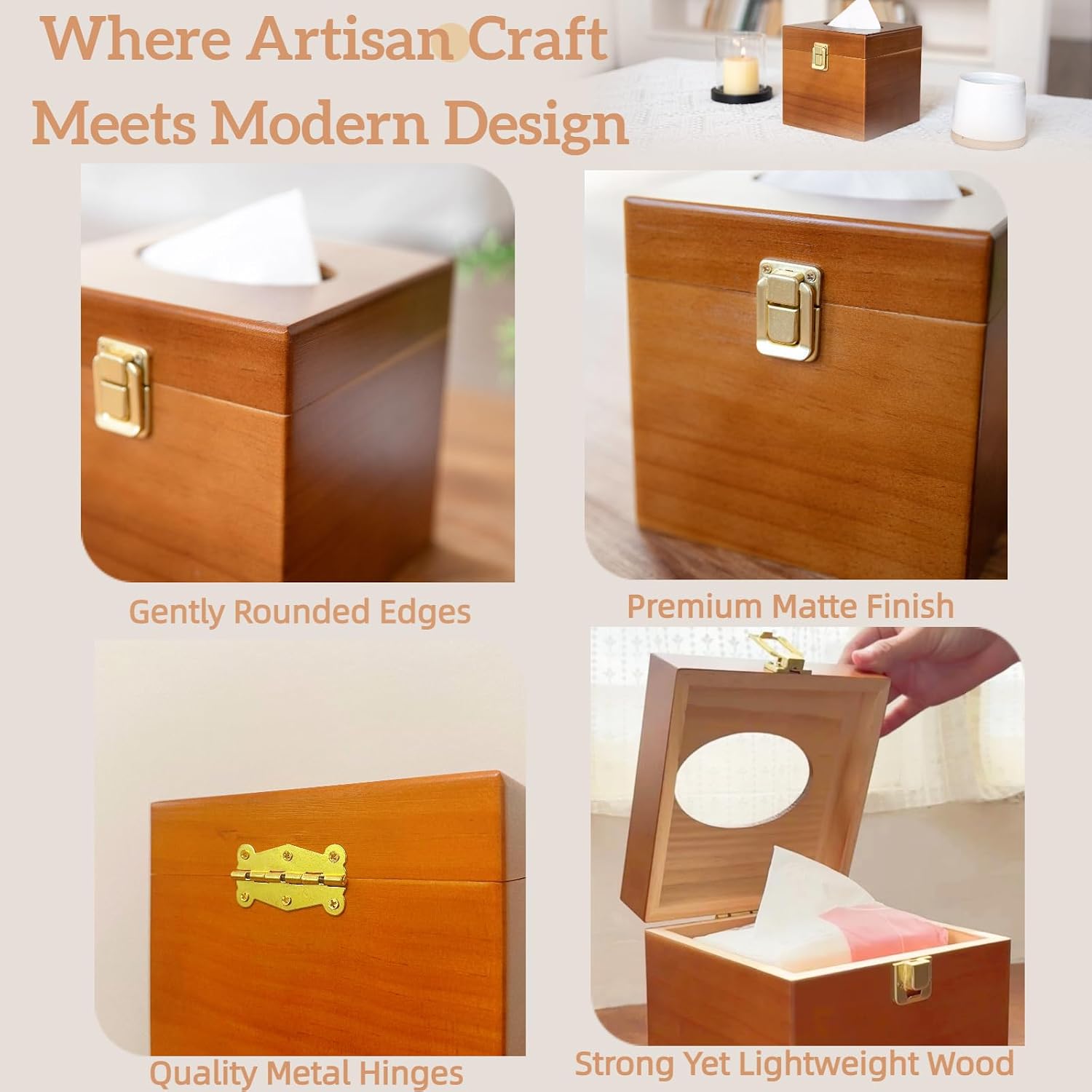 Tissue Box Cover / Wooden / Square