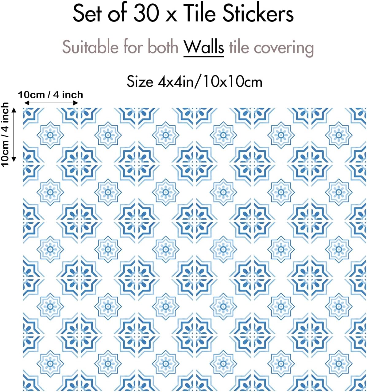 Light Coastal Vinyl Decals / Blue / 4 x 4 / Set of 30