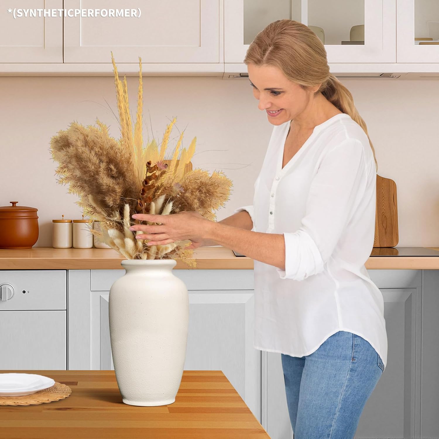 White Ceramic Vase-Boho Decorative Vase / White L