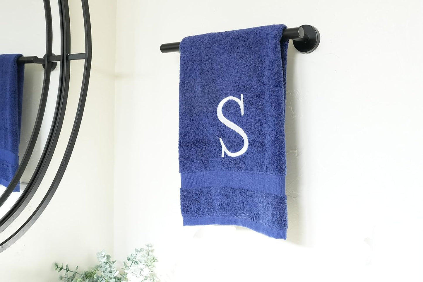 Navy with White Monogrammed Hand Towels for Bathroom - Set of 2 Letter S | Luxury Hotel Quality Initial Towels For