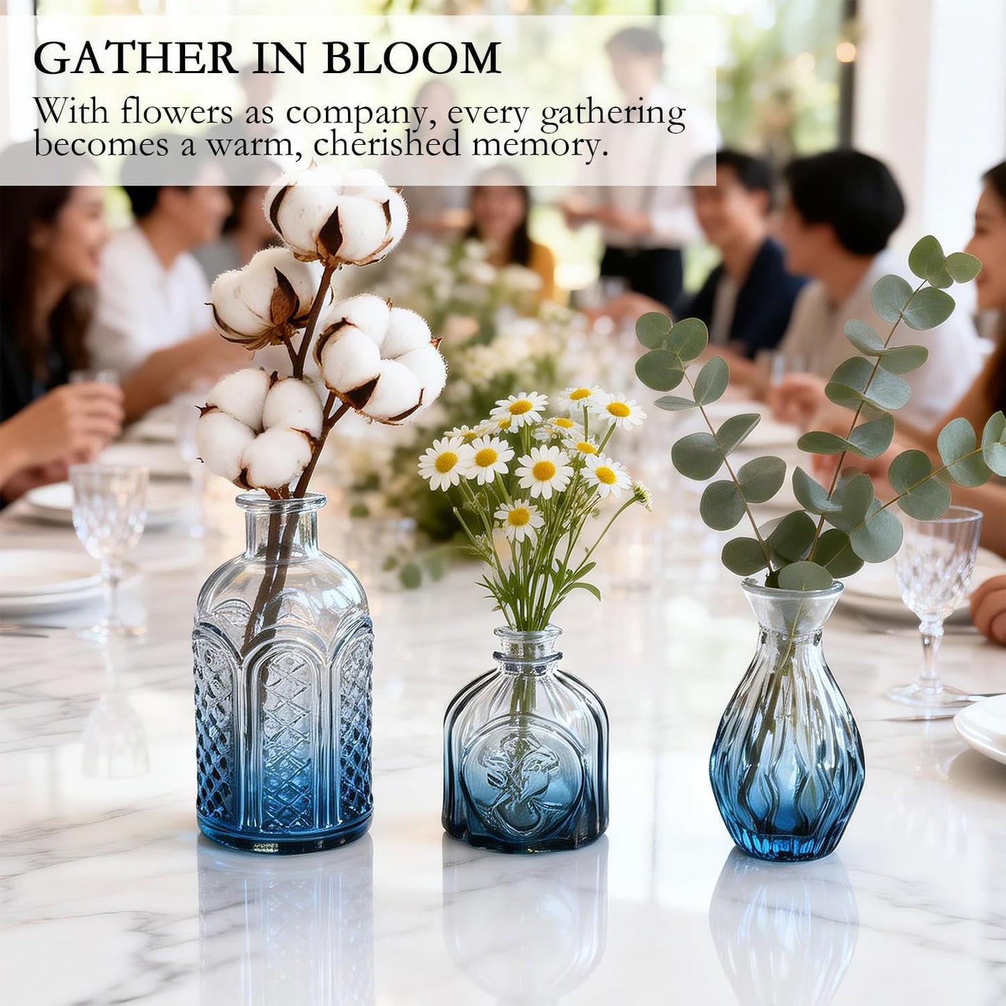 Clear Glass Bud Vase Pcs / Gradient Blue / Set of 14