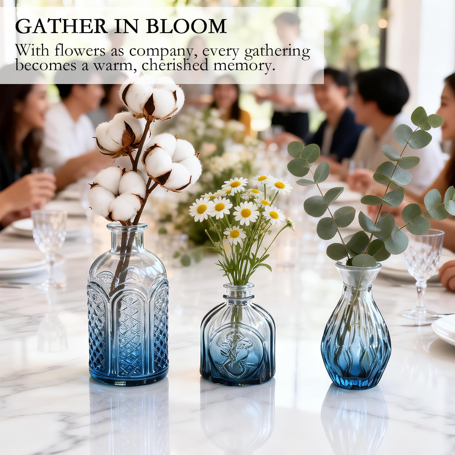 Clear Glass Bud Vase Pcs / Gradient Blue / Set of 14