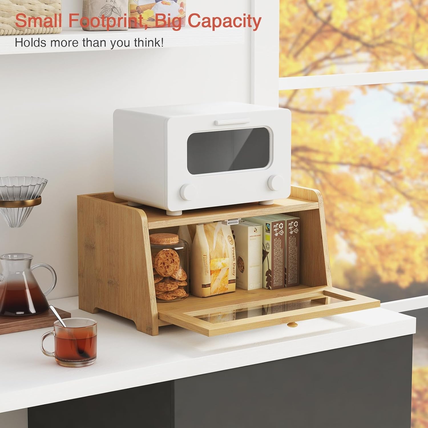 Goozii Wood Bread Box for Kithcen Countertop, Rustic Breadox Storage Container for Homemade Bread, Small Compact Bread