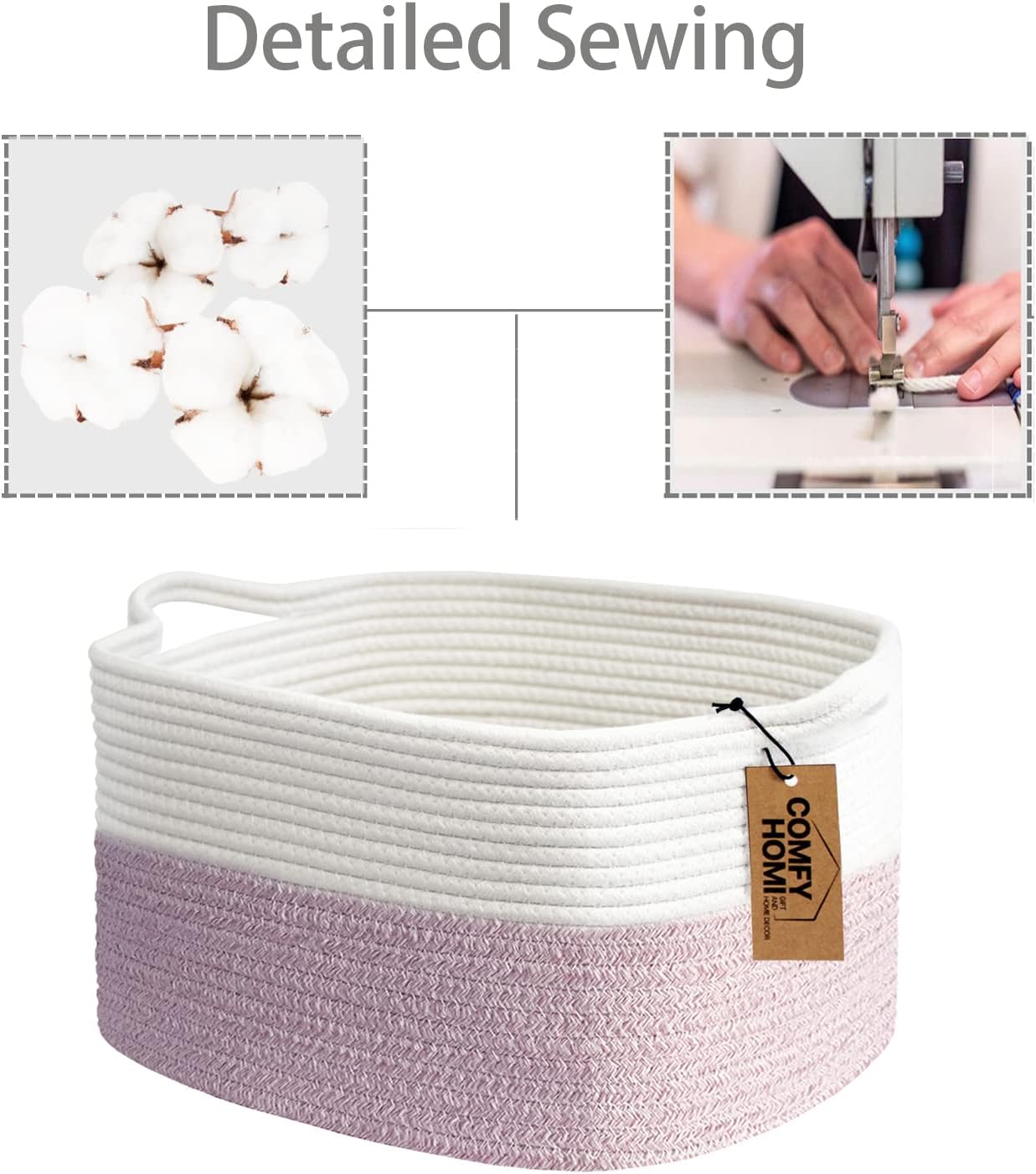Cotton Rope Woven Medium Basket / 13.5 x 11 x 9.5 / White/pink