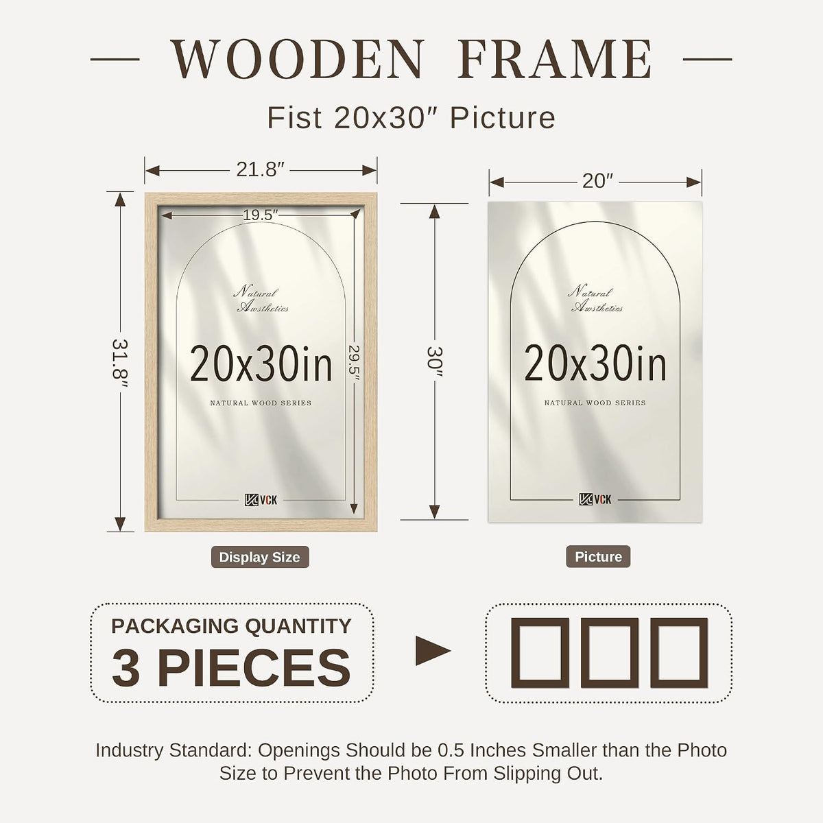 VCK 20x30 Poster Frame Set of 3, Natural Oak Woodgrain, Wall Hanging | Wide Border, Exclusive Woodgrain, Shatterproof