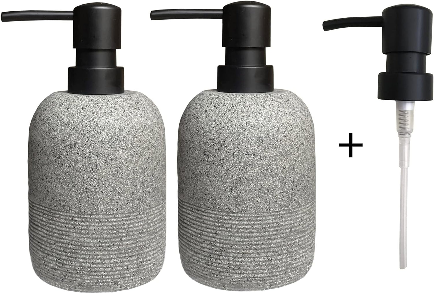 2pcs/Set Grey Soap Lotion Dispenser with A Spare Pump,Liquid Hand Soap Dispenser Sets for Bathroom Countertop, Soap