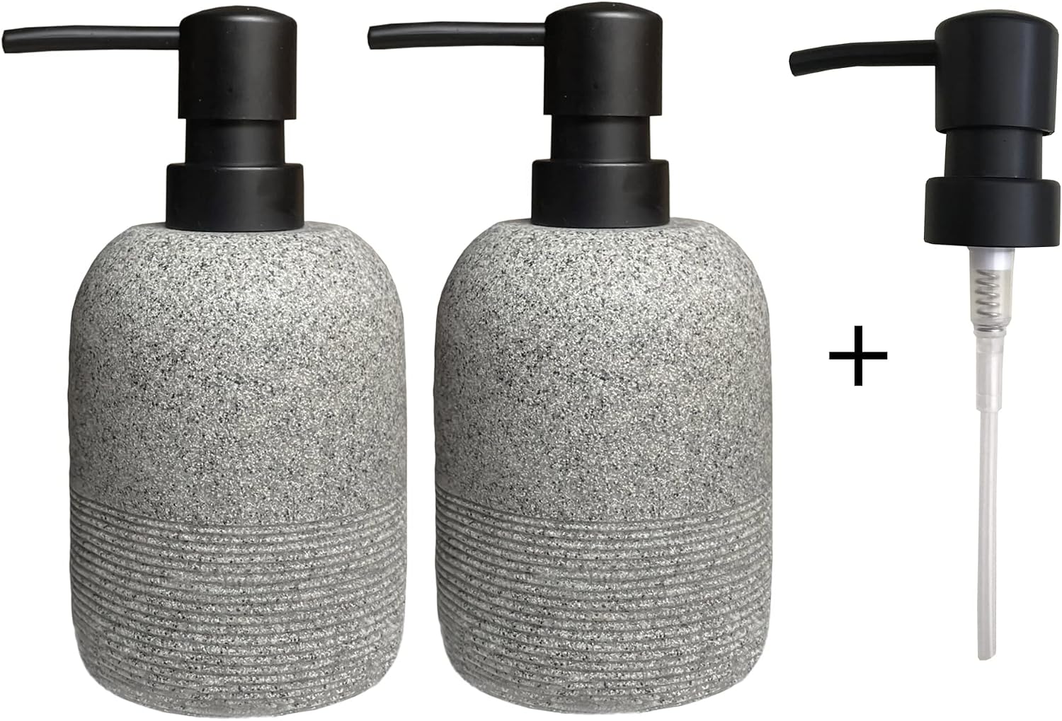2pcs/Set Grey Soap Lotion Dispenser with A Spare Pump,Liquid Hand Soap Dispenser Sets for Bathroom Countertop, Soap