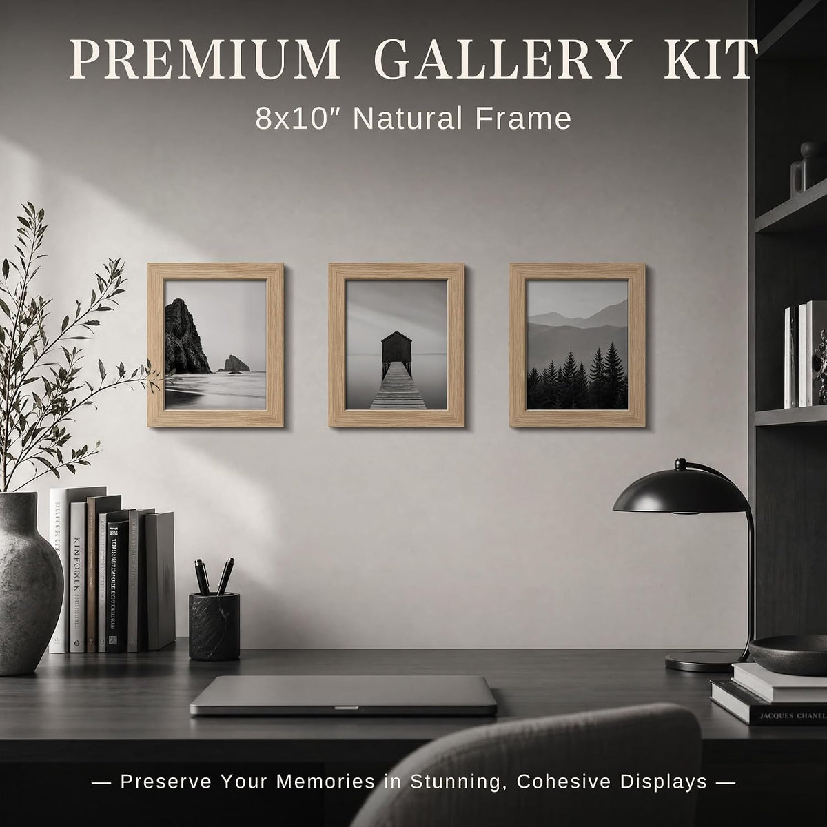 VCK 8x10 Picture Frame Set of 6, Elegant Oak Wood Portrait Frame | 1.1in Wide Border, Tabletop/Wall Hanging, HD
