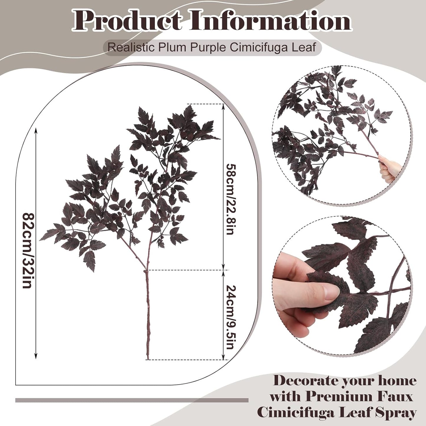 Artificial Cimicifuga Plant Leaf Spray Faux Plum Cimicifuga Ramosa Leaf / 32 Inches / Set of 3