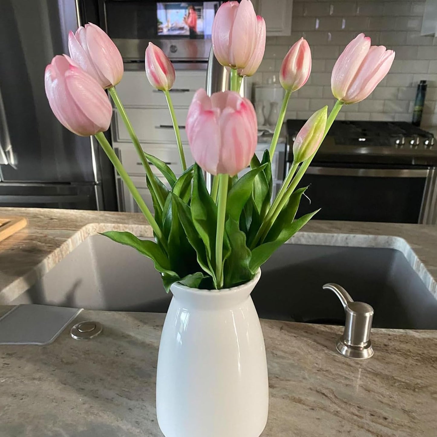 Modern Vases / White Flower Vase- Ceramic Vase for Decor / White-7inch
