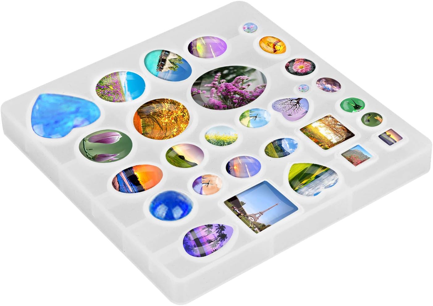 Resin Jewelry Molds Pendant Trays Making Kit / Metal Pendant+1 Pc Silicone Casting Molds / Set of 30