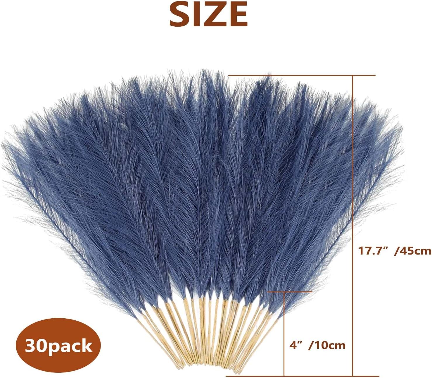 17" Navy Flowers Short Fluffy Artificial Faux Pampas Grass Stems / Blue / Set of 30