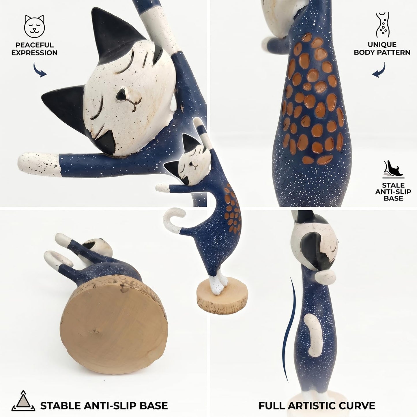Modern Resin Cat Figurine Home Decor / Blue and White Polka Dot Cat