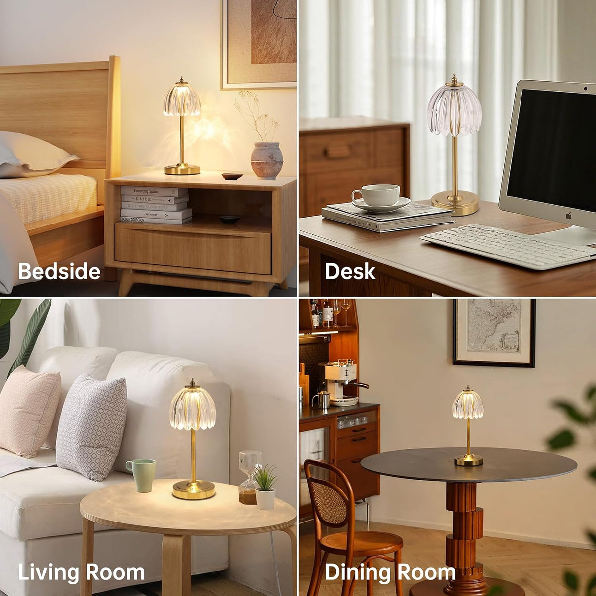 Shenmoyl Tulip Table Lamp with 5000mAh Battery & Touch Control, Cordless Table Lamp with 3 Colors, Dimmable