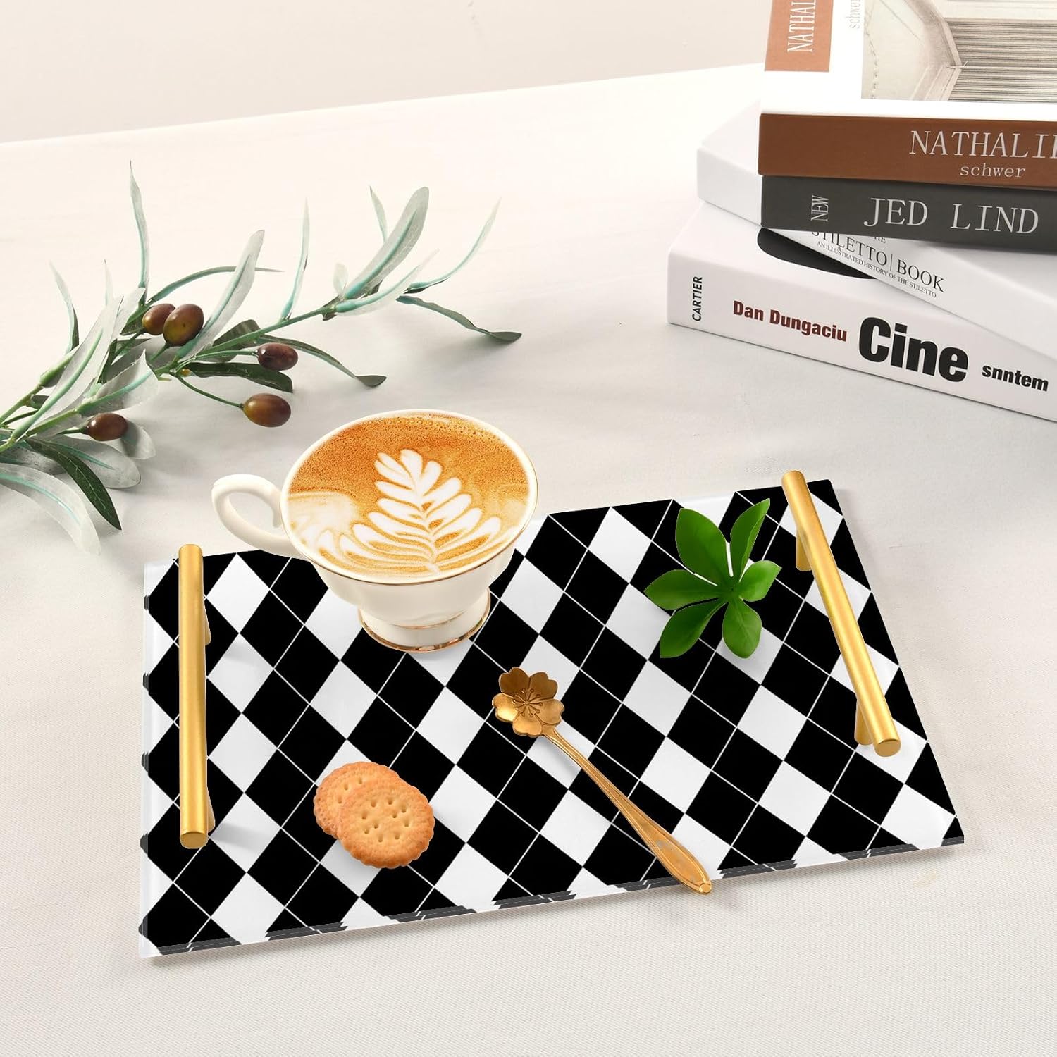 Black White Checkerboard Bathroom Tray Vanity Trays Decorative / Black White Harlequin Pattern