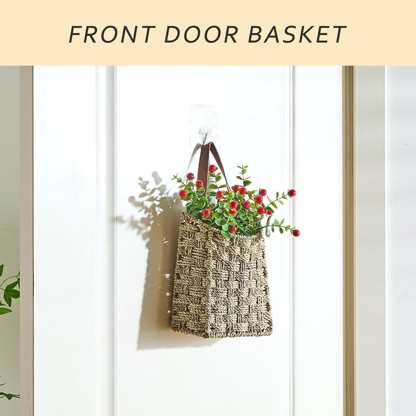 Wall Hanging Pocket Basket Portable Storage Basket Decorative Boho Mounted Organizer / Seagrass